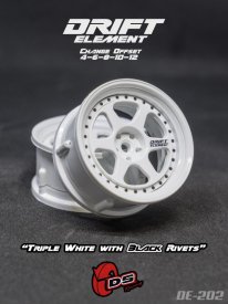 Disky DS Racing Drift Element 6 Spoke, trojité biele s čiernymi nitmi, 2 ks