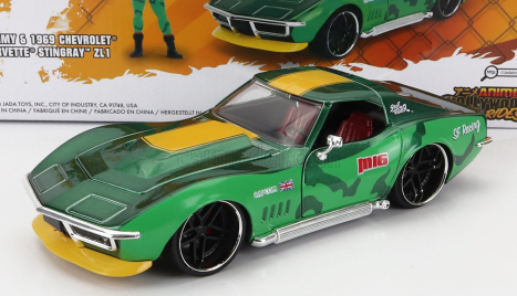 Jada Chevrolet Corvette Zl1 Stingray 1969 s figúrkou Cammy Street Fighter 1:24 zeleno-žltá