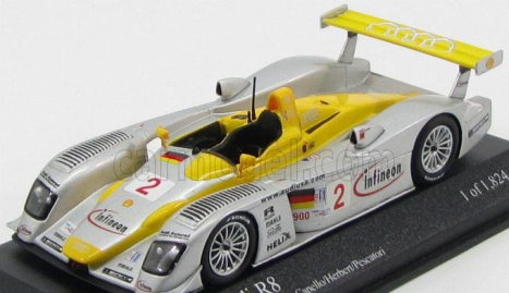 Minichamps Audi R8 Team Infineon N 2 Víťaz 12h Sebring 2002 Capello - Herbert - Pescatori 1:43 Strieborno-žltá