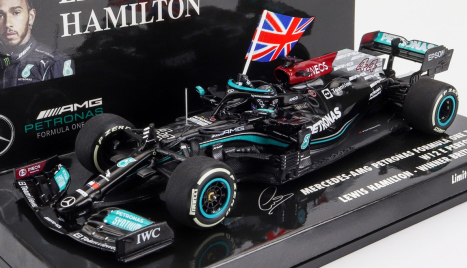 Minichamps Mercedes gp F1 W12 Mercedes M12 Eq Power+ Team Amg Petronas Motorsport Formula One N 44 Winner British Silverstone Gp With Flag 2021 Lewis Hamilton 1:43 Black Green