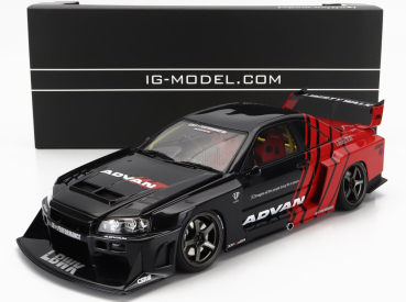 Zapaľovanie-model Nissan Skyline Er-34 Lb Works Super Silhouette Advan 1996 1:18 čierna červená