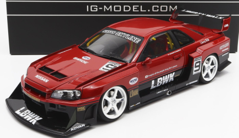 Zapaľovanie-model Nissan Skyline Lb-er34 N 9 Super Silhouette Lbwk 1996 1:18 Červená čierna