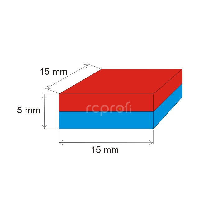 20217 Neodymový štvorcový magnet 15x15x5mm vypínacia sila 40,7N