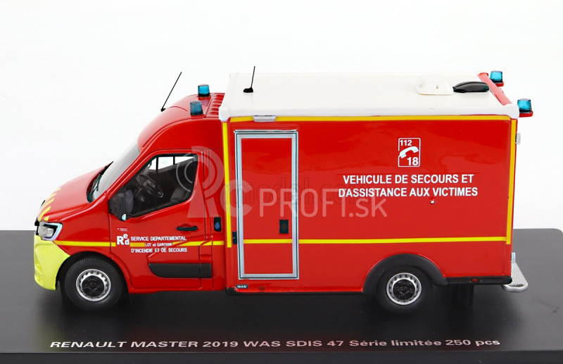 Alerte Renault Master Van Was Sdis 47 Vehicule De Secours Et D'assistance Aux Victimes Ambulance Sapeurs Pompier 2019 1:43 červená biela žltá