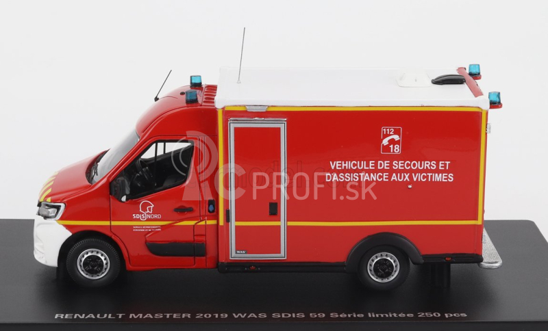 Alerte Renault Master Van Was Sdis 59 Vehicule De Secours Et D'assistance Aux Victimes Ambulance Sapeurs Pompier 2019 1:43 červená biela