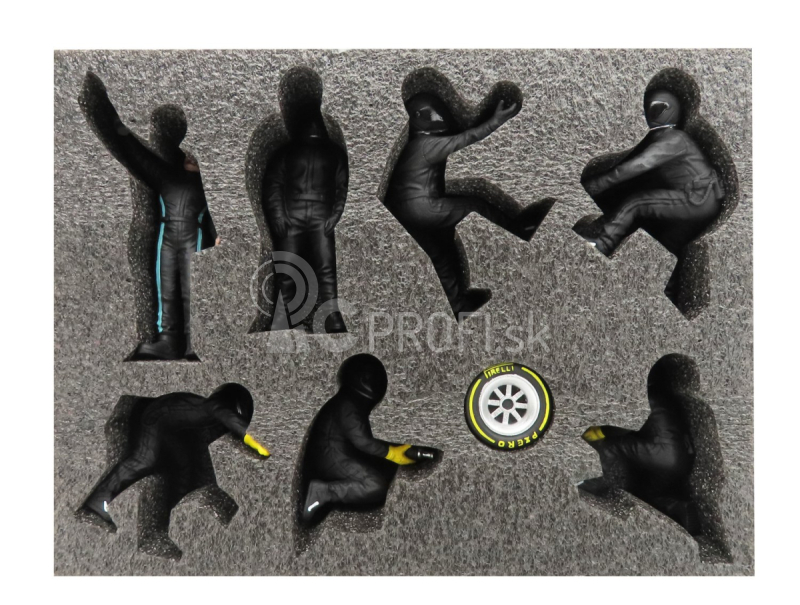 Americké diorámy Figúrky F1 Set 2 2022 - Dioráma Pit-stop Set 7 X Meccanici - Mechanics - With Decals 1:18 Black Green