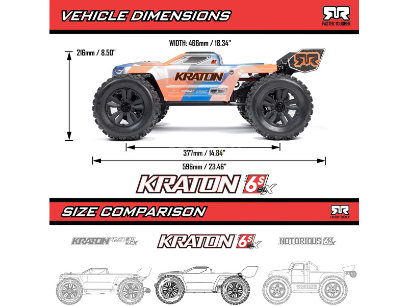 Arrma Kraton 6S V6 BLX 1:8 4WD RTR modrá/oranžová