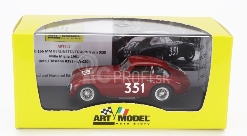 Art-model Ferrari 166mm Berlinetta Touring Sn020i N 351 Mille Miglia 1951 G.rota - R.toscano 1:43 Červená