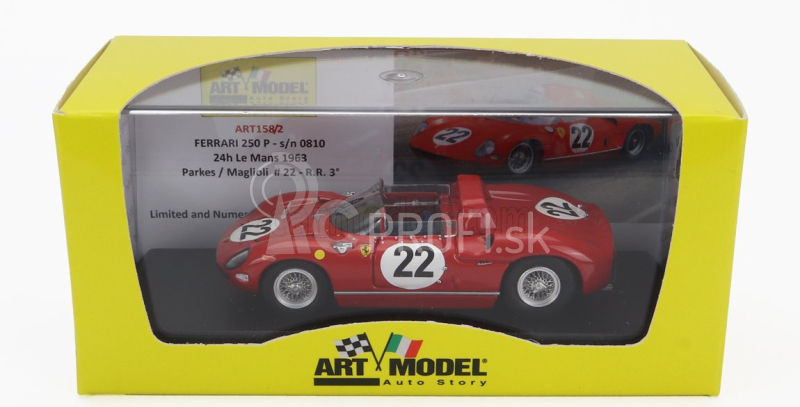 Art-model Ferrari 250p Spider 3.0l V12 Team Sefac Ferrari Spa N 22 3. 24h Le Mans 1963 Mike Parkes - Umberto Maglioli 1:43 Červená