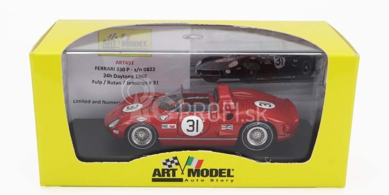 Art-model Ferrari 330p Spider S/n0822 N 31 24h Daytona 1966 John Fulp - Bill Rutan - Waylon Jennings 1:43 Červená