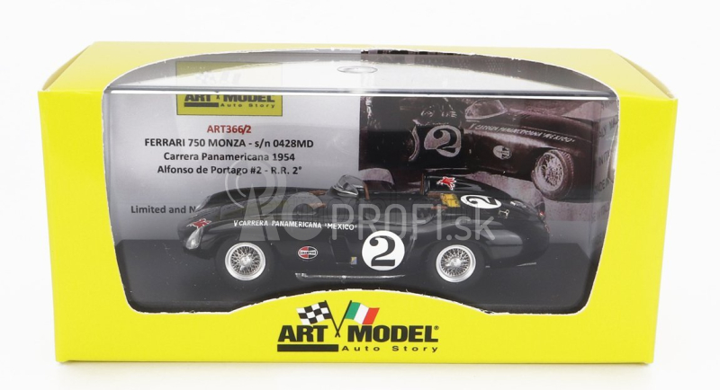 Art-model Ferrari 750 Monza Spider 3.0l N 2 Rally Carrera Panamericana Mexico 1954 Alfonso De Portago 1:43 Black