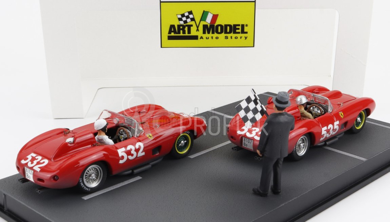 Art-model Ferrari Diorama Set 2x 315s Spider Sn0684 N 535 Winner Mille Miglia 1957 P.taruffi + N 532 2nd Mille Miglia 1957 W.von Trips 1:43 Red