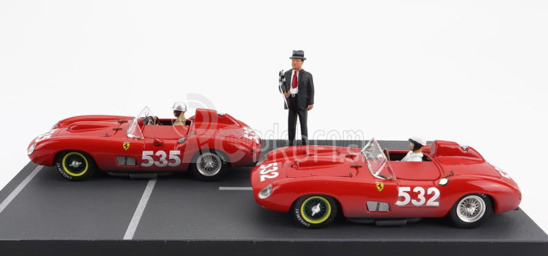 Art-model Ferrari Diorama Set 2x 315s Spider Sn0684 N 535 Winner Mille Miglia 1957 P.taruffi + N 532 2nd Mille Miglia 1957 W.von Trips 1:43 Red