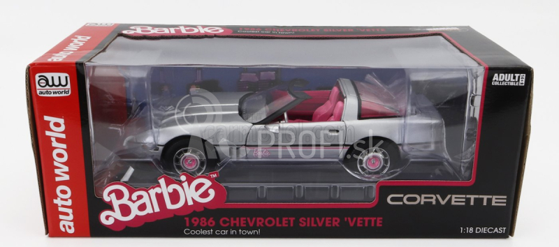 Autoworld Chevrolet Corvette Spider Open 1986 - Barbie 1:18 strieborno-ružová