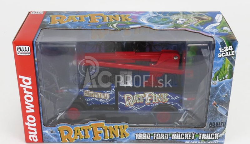 Autoworld Ford usa Bucket Truck Crane 1990 - Ratfink - Salvadanaio - Moneybox 1:34 Blue Black