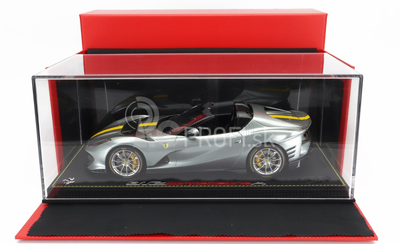 Bbr-models Ferrari 812 Competizione A Spider 2022 - Con Vetrina - S vitrínou 1:18 Grigio Coburn - Grey Met Yellow