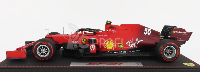 Bbr-models Ferrari F1 Sf21 Team Scuderia Ferrari Mission Winnow N 55 5. Emilia Romagna Taliansko Gp - Mäkké červené pneumatiky 2021 Carlos Sainz Jr. - Con Vetrina - S vitrínou 1:18 Červená