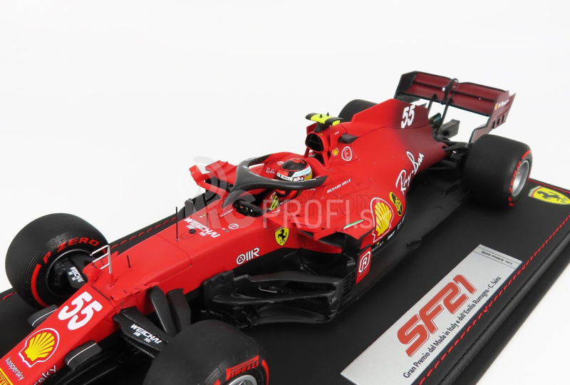 Bbr-models Ferrari F1 Sf21 Team Scuderia Ferrari Mission Winnow N 55 5. Emilia Romagna Taliansko Gp - Mäkké červené pneumatiky 2021 Carlos Sainz Jr. - Con Vetrina - S vitrínou 1:18 Červená