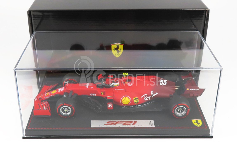 Bbr-models Ferrari F1 Sf21 Team Scuderia Ferrari Mission Winnow N 55 5. Emilia Romagna Taliansko Gp - Mäkké červené pneumatiky 2021 Carlos Sainz Jr. - Con Vetrina - S vitrínou 1:18 Červená