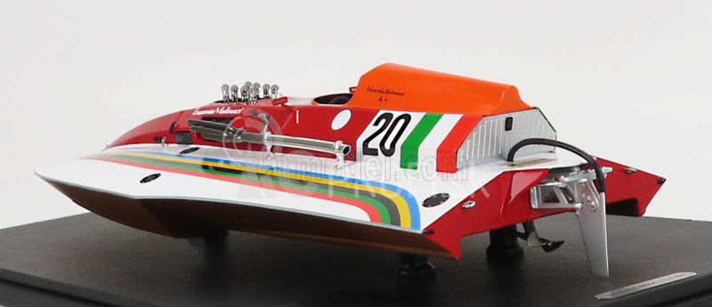 Bbr-models Molinari Offshore Motoscafo 4 Punti N 20 Edoardo Molinari Víťaz Giro Del Lario - Meeting Di Cipro - Raid Pavia-venezia - Giro Del Garda - Ginevra-evian - F1 Entrobordo Majster sveta 1980 1:18 Červená biela oranžová