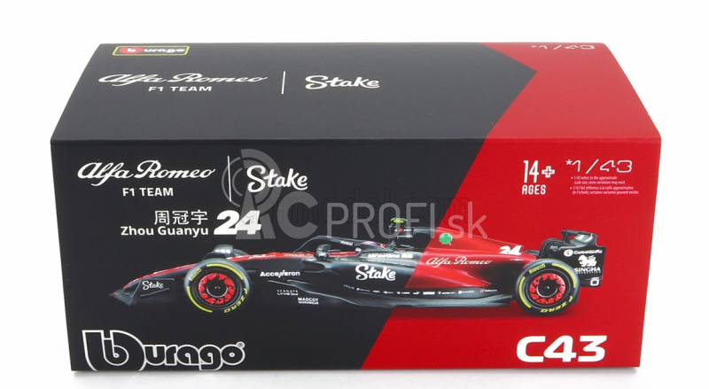 Bburago Alfa Romeo F1 C43 Team Stake N 24 Season 2023 Guanyu Zhou 1:43, čierna