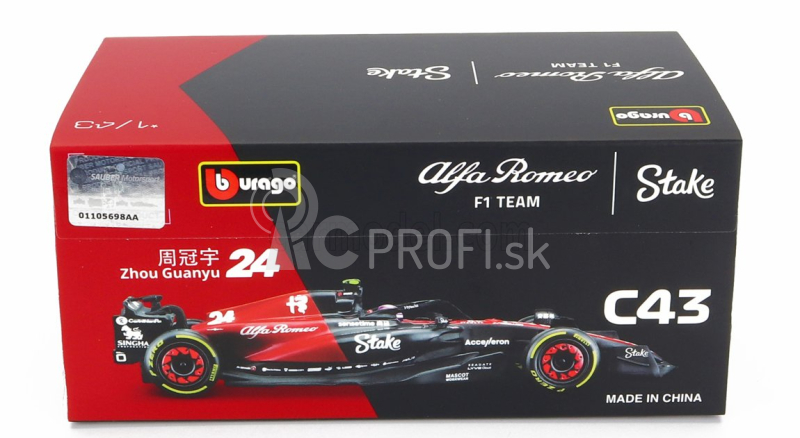 Bburago Alfa Romeo F1 C43 Team Stake N 24 Season 2023 Guanyu Zhou 1:43, čierna