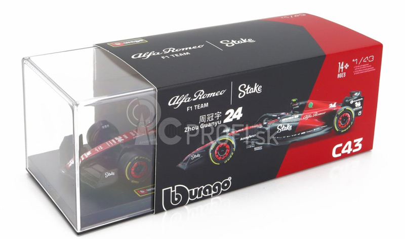 Bburago Alfa Romeo F1 C43 Team Stake N 24 Season 2023 Guanyu Zhou 1:43, čierna