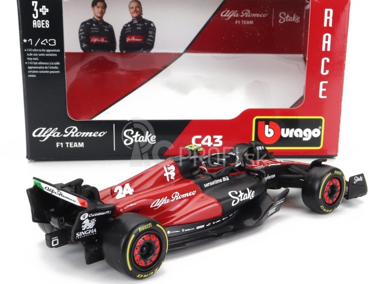 Bburago Alfa romeo F1 C43 Team Stake N 24 Season 2023 Guanyu Zhou 1:43 čierno-červená