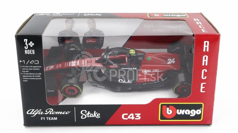 Bburago Alfa romeo F1 C43 Team Stake N 24 Season 2023 Guanyu Zhou 1:43 čierno-červená