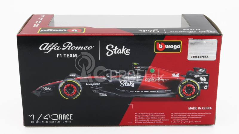 Bburago Alfa romeo F1 C43 Team Stake N 24 Season 2023 Guanyu Zhou 1:43 čierno-červená