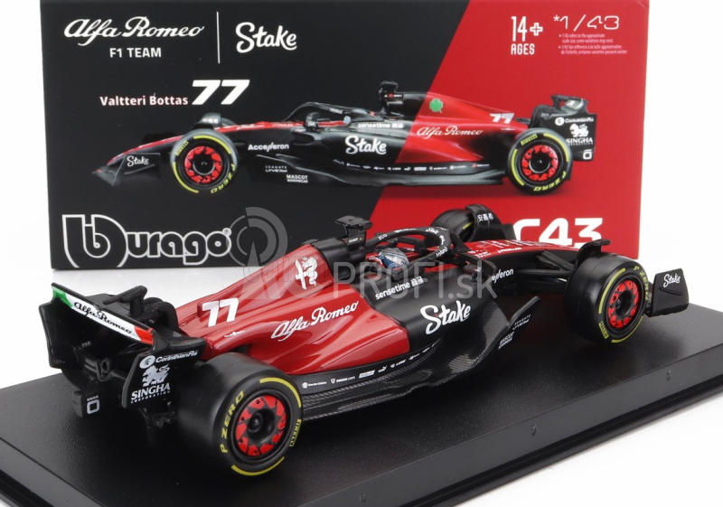 Bburago Alfa romeo F1 C43 Team Stake N 77 Season 2023 Valtteri Bottas 1:43, čierna