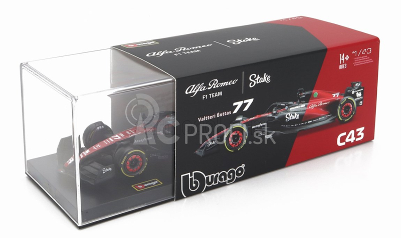 Bburago Alfa romeo F1 C43 Team Stake N 77 Season 2023 Valtteri Bottas 1:43, čierna