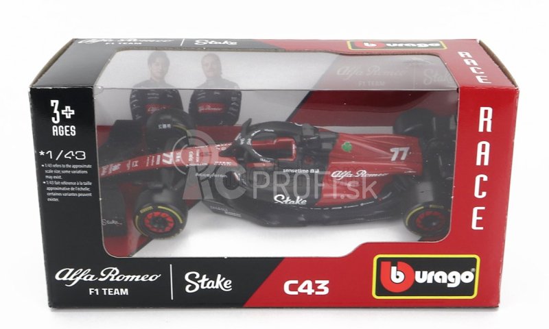 Bburago Alfa romeo F1 C43 Team Stake N 77 Season 2023 Valtteri Bottas 1:43 červeno-čierna