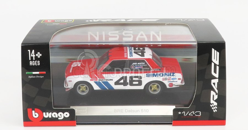 Bburago Datsun 510 Bre N 46 Racing 1972 1:43 bielo-modro-červená