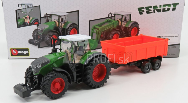 Bburago Fendt Vario 1000 Tractor With Trailer 2016 1:50 zeleno-sivo-červená