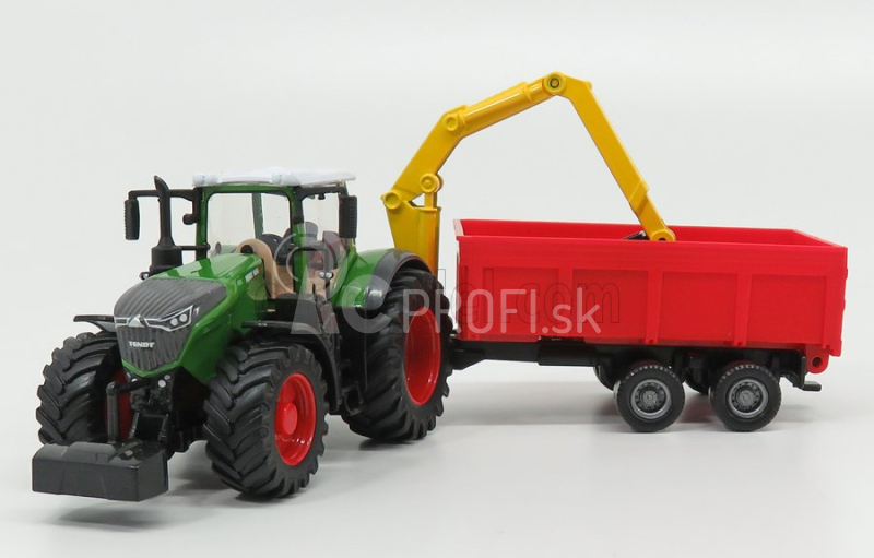 Bburago Fendt Vario 1000 Tractor With Crane And Trailer 2016 1:50 zeleno-sivo-červená