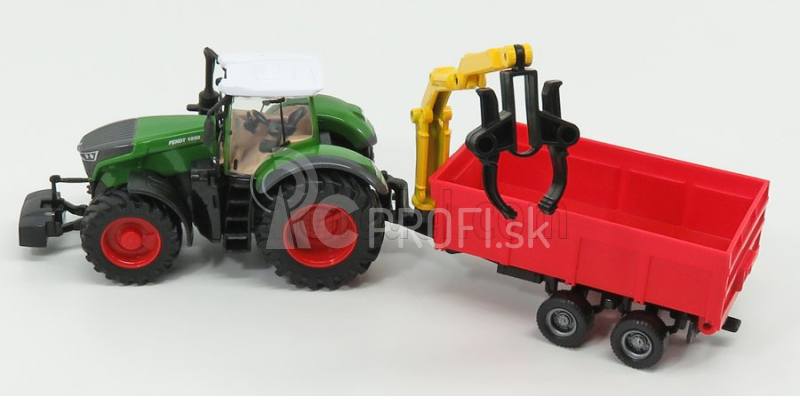 Bburago Fendt Vario 1000 Tractor With Crane And Trailer 2016 1:50 zeleno-sivo-červená