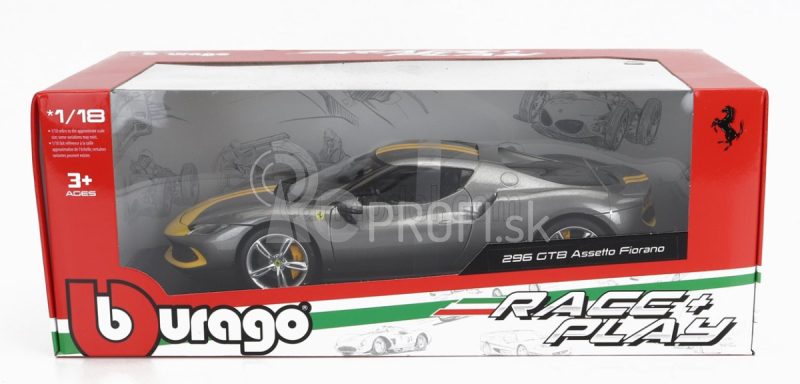 Bburago Ferrari 296 Gtb Assetto Fiorano 2022 1:18 sivo-žltá
