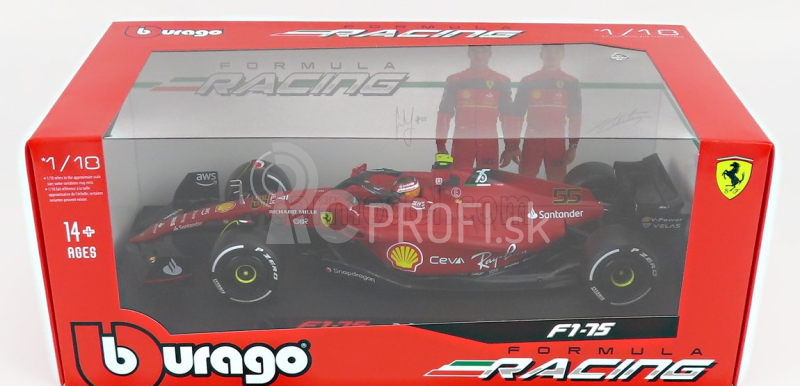 Bburago Ferrari F1-75 Scuderia Ferrari N 55 Season 2022 Carlos Sainz 1:18, červená