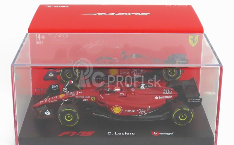 Bburago Ferrari F1-75 Scuderia Ferrari N 16 Season 2022 Charles Leclerc 1:43, červená