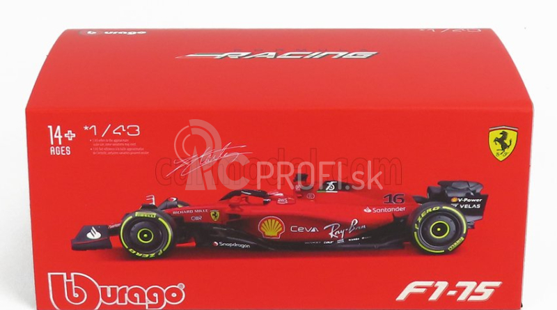 Bburago Ferrari F1-75 Scuderia Ferrari N 16 Season 2022 Charles Leclerc 1:43, červená