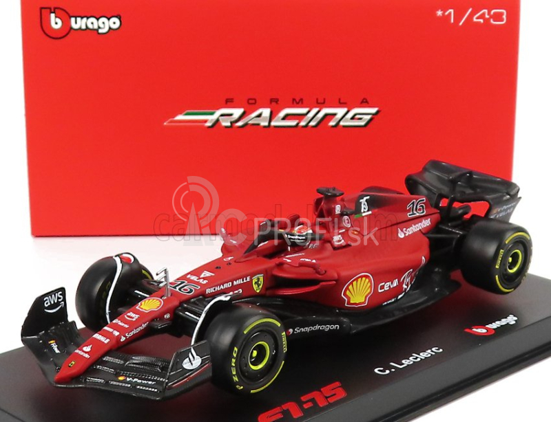 Bburago Ferrari F1-75 Scuderia Ferrari N 16 Season 2022 Charles Leclerc 1:43, červená