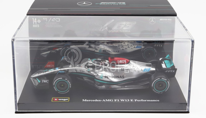 Bburago Mercedes gp F1 W13e Team Mercedes-amg Petronas F1 N 63 1:43, strieborná