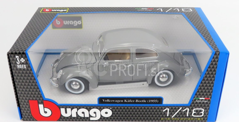 Bburago Volkswagen Käfer-Beetle 1955 1:18 strieborný