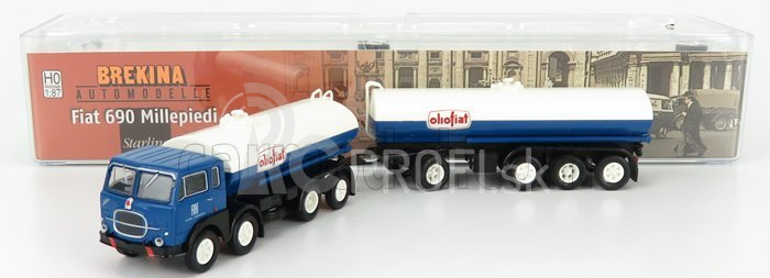 Brekina plast Fiat 690 Millepiedi Tanker Olio Fiat 1960 1:87 Modrá čierna biela