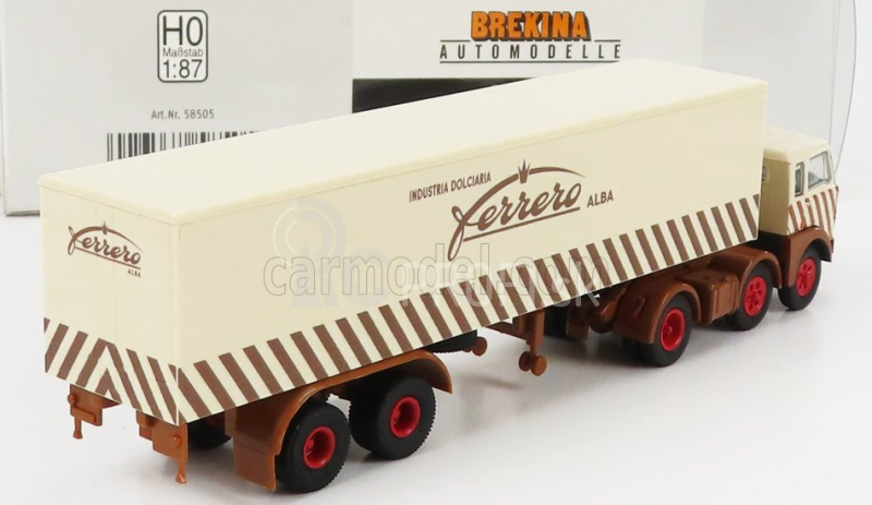 Brekina plast Fiat 690 T Truck 3-assi Telonato Industria Dolciaria Ferrero 1960 1:87 béžová hnedá