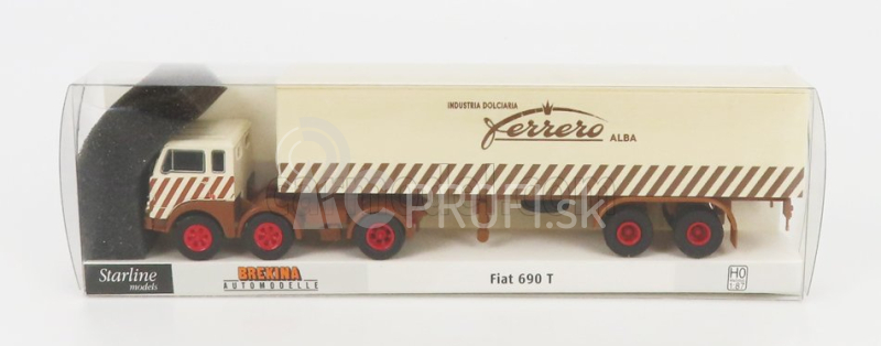 Brekina plast Fiat 690 T Truck 3-assi Telonato Industria Dolciaria Ferrero 1960 1:87 béžová hnedá