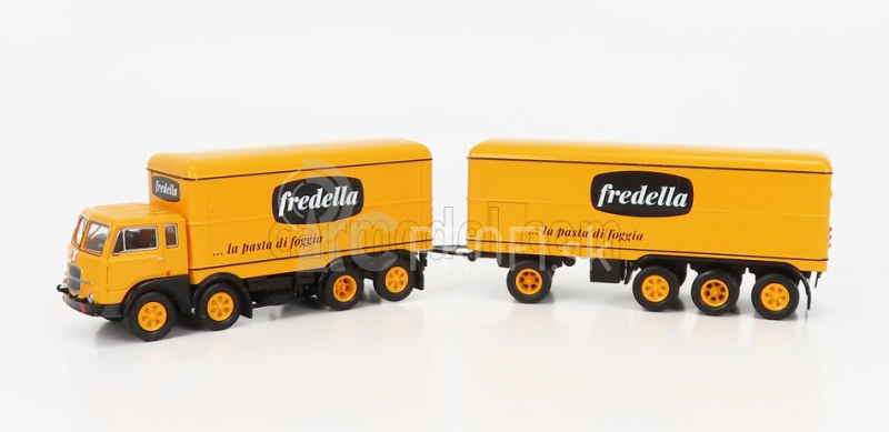 Brekina plast Fiat 690 Truck Millepiedi 4-assi Fredella La Pasta Di Foggia 1961 1:87 žltá čierna