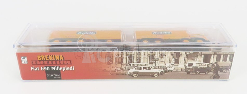 Brekina plast Fiat 690 Truck Millepiedi 4-assi Fredella La Pasta Di Foggia 1961 1:87 žltá čierna