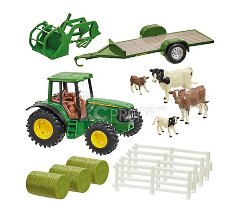 Britains Accessories Diorama Farmárska budova s traktorom John Deere a prívesom 1:32 Zelenožltá